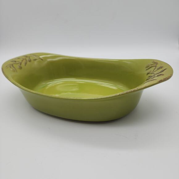 Cerutil Casserole Dish Serving Platter Green Oval Floral Handles Portugal 12x7 - Picture 2 of 13